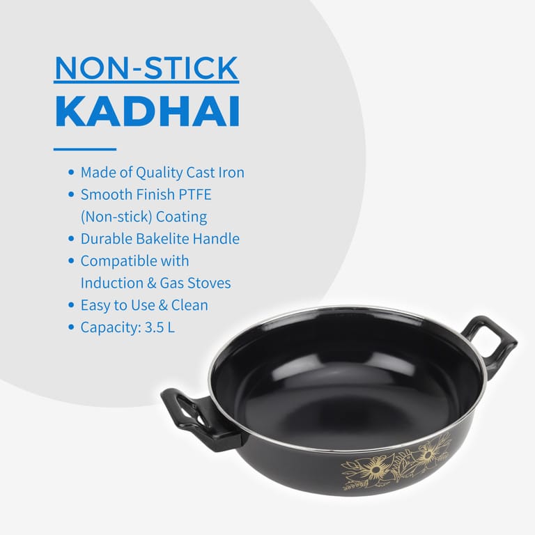 Ultra Kitchen Cookware Sets Tawa & Kadhai [Combo Pack] | Induction Bottom Non-Stick Coated Cookware Set (Cast Iron, 2 Piece)