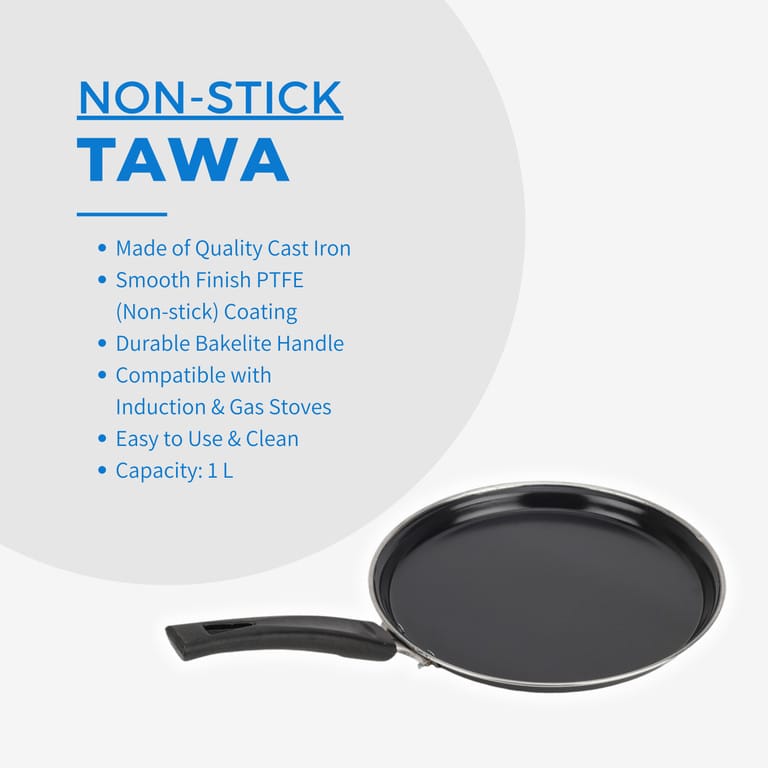 Ultra Kitchen Cookware Sets Tawa & Kadhai [Combo Pack] | Induction Bottom Non-Stick Coated Cookware Set (Cast Iron, 2 Piece)