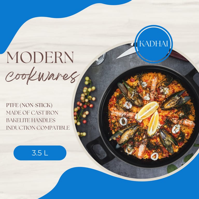 Ultra Kitchen Cookware Sets Tawa & Kadhai [Combo Pack] | Induction Bottom Non-Stick Coated Cookware Set (Cast Iron, 2 Piece)